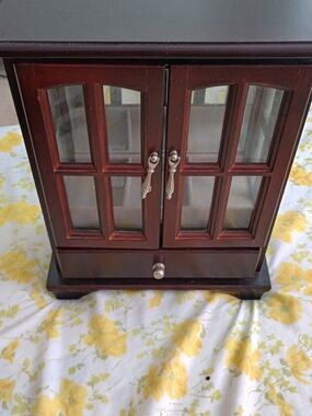 Wood Finish Jewelry Organizer Cabinet in Dark Brown